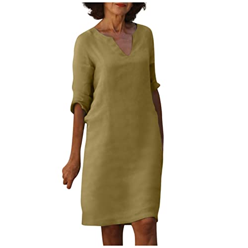 Sommerkleid Damen Knielang Tunika Kleid Sommer Elegant V Ausschnitt Casual Sommerkleider Damen Leicht Und Luftig Boho Strandkleid Halbarm Damenkleider Frauen A Linie Locker Kleider Vintage von FUPODD