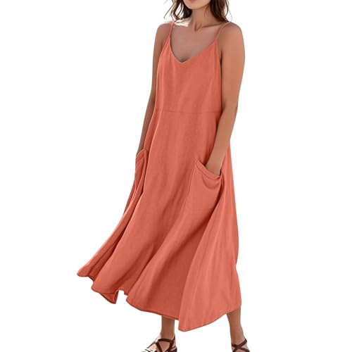 Sommerkleid Damen Lang A Linie Elegant Trägerkleid Locker Boho Kleid Mit Taschen Strandkleid Baumwolle Leinen Sommerkleider Leicht Und Luftig Spaghettiträger Maxi Kleider Frauen V Ausschnitt Sommerkleid Damen Lang A Linie Elegant Trägerkleid Locker Boho Kleid Mit Taschen Strandkleid Baumwolle Leinen Sommerkleider Leicht Und Luftig Spaghettiträger Maxi Kleider Frauen V Ausschnitt von FUPODD