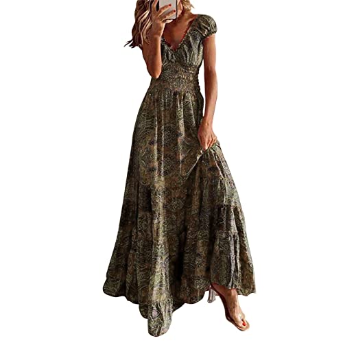 Sommerkleid Damen Lang A Linie Korsett Maxikleider Vintage Blumen Kleider Frauen Sommer Elegant V Ausschnitt Sommerkleider Leicht Und Luftig Damenkleider Maxi Schwingen Blumenkleid Kurzarm Sommerkleid Damen Lang A Linie Korsett Maxikleider Vintage Blumen Kleider Frauen Sommer Elegant V Ausschnitt Sommerkleider Leicht Und Luftig Damenkleider Maxi Schwingen Blumenkleid Kurzarm von FUPODD