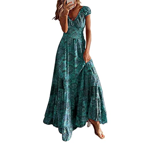Sommerkleid Damen Lang A Linie Korsett Maxikleider Vintage Blumen Kleider Frauen Sommer Elegant V Ausschnitt Sommerkleider Leicht Und Luftig Damenkleider Maxi Schwingen Blumenkleid Kurzarm Sommerkleid Damen Lang A Linie Korsett Maxikleider Vintage Blumen Kleider Frauen Sommer Elegant V Ausschnitt Sommerkleider Leicht Und Luftig Damenkleider Maxi Schwingen Blumenkleid Kurzarm von FUPODD