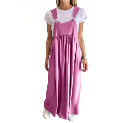 Sommerkleid Damen Lang A Linie Latzkleid Plissee Maxikleid Sommer Kleider Verstellbares Hosenträger Overallkleid Elegant Ärmellos Latzrock Oversize Sommerkleider Leicht Und Luftig Kleid Maxi von FUPODD