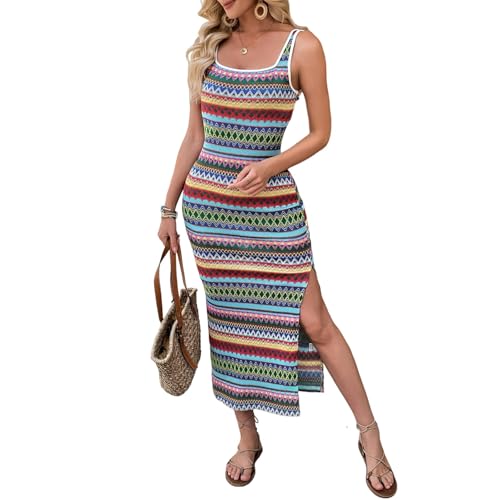 Sommerkleid Damen Lang Curvy Boho Gestricktes Maxikleid Frauen Sommer Ärmellos Kleid Elegant Bohemian Sommerkleider Leicht Und Luftig Strandkleid Breite Träger Freizeitkleid Mit Beinschlitz Sommerkleid Damen Lang Curvy Boho Gestricktes Maxikleid Frauen Sommer Ärmellos Kleid Elegant Bohemian Sommerkleider Leicht Und Luftig Strandkleid Breite Träger Freizeitkleid Mit Beinschlitz von FUPODD