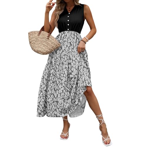 Sommerkleid Damen Lang Elegant Blumen Kleider Damen Sommer A Linie Sommerkleider Leicht Und Luftig Strandkleid Maxi Italienische Kleid Frauen Floral Maxikleider Ärmellos V Ausschnitt Knöpfe Sommerkleid Damen Lang Elegant Blumen Kleider Damen Sommer A Linie Sommerkleider Leicht Und Luftig Strandkleid Maxi Italienische Kleid Frauen Floral Maxikleider Ärmellos V Ausschnitt Knöpfe von FUPODD