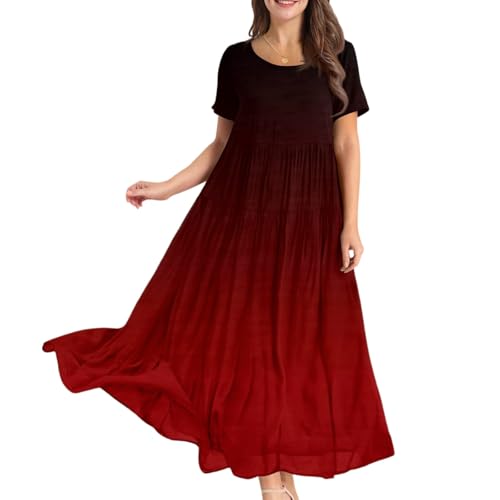 Sommerkleid Damen Lang Elegant Maxikleid Damen Sommer A Linie Plissee Sommerkleider Leicht Und Luftig Italienische Kleider Maxi Kurzarm Weite Kleid Frauen Große Größen Strandkleid Schwingen von FUPODD