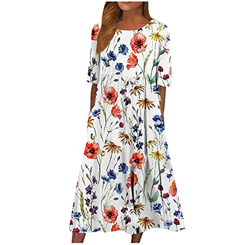 Sommerkleid Damen Lang Elegant Tshirt Kleid Kurzarm Boho Kleider Damen Sommer Maxikleid Frauen Locker Blusenkleid Sommerkleider Damen Leicht Und Luftig Blumenkleid Damen Freizeit Strandkleid von FUPODD