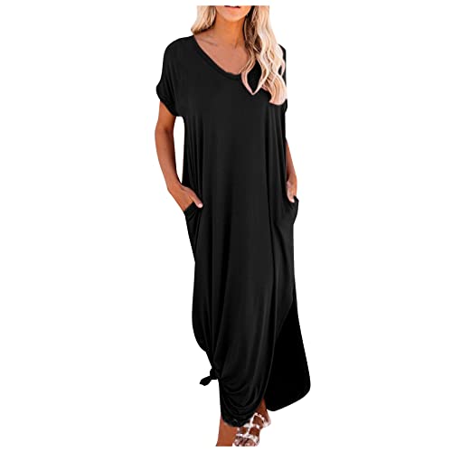 Sommerkleid Damen Lang Elegant Tunika Kleid Damen Sommer Einfarbig Kleider Frauen Locker Sommerkleider Leicht und Luftig Strandkleid mit Ärmeln Maxikleid Große Größen Freizeitkleider A-Linien Sommerkleid Damen Lang Elegant Tunika Kleid Damen Sommer Einfarbig Kleider Frauen Locker Sommerkleider Leicht und Luftig Strandkleid mit Ärmeln Maxikleid Große Größen Freizeitkleider A-Linien von FUPODD