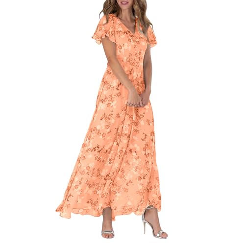 Sommerkleid Damen Lang Kleid Elegant Blumenkleid V Ausschnitt Chiffon Sommerkleider Leicht Und Luftig Strandkleid Flatterärmel Blumen A Linie Kleider Frauen Sommer Partykleid Maxi Schwingen Sommerkleid Damen Lang Kleid Elegant Blumenkleid V Ausschnitt Chiffon Sommerkleider Leicht Und Luftig Strandkleid Flatterärmel Blumen A Linie Kleider Frauen Sommer Partykleid Maxi Schwingen von FUPODD