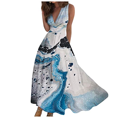 Sommerkleid Damen Lang Kleider Damen Sommer Elegant Maxikleider A Linien Sommerkleider Leicht Und Luftig Strandkleid Kleid Damenkleider Leichtes Maxikleid Luftiges Partykleid Blumenkleid von FUPODD