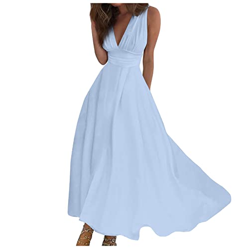 Sommerkleid Damen Lang Kleider Damen Sommer Elegant Maxikleider A Linien Sommerkleider Leicht Und Luftig Strandkleid Kleid Damenkleider Leichtes Maxikleid Luftiges Partykleid Freizeitkleider von FUPODD