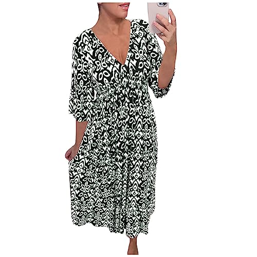Sommerkleid Damen Lang V Ausschnitt Maxikleid Sommer Leicht Elegant Kleider Rüschen Halbarm Luftige Sommerkleider Frauen Luftig Langes Strandkleid Locker Maxi Kleid Casual Damenkleider von FUPODD