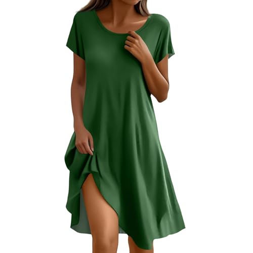 Sommerkleid Damen Leicht Freizeitkleider Damen Sommer Kurzarm Mit Taschen Kleid Sommerkleider Leicht Und Luftig Floral Lässig Elegantes Kleider Strand Mit Ärmel Strandkleid Einfarbig A-Linien von FUPODD