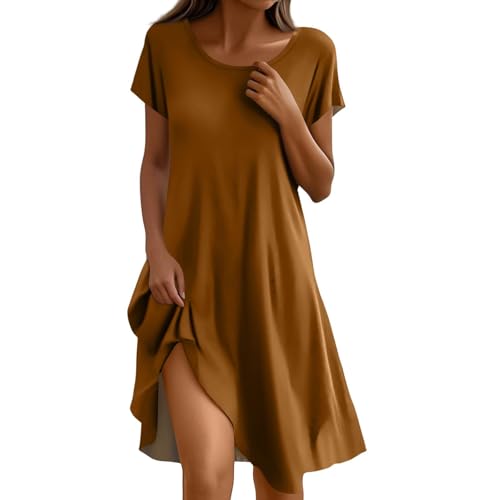 Sommerkleid Damen Leicht Freizeitkleider Damen Sommer Kurzarm Mit Taschen Kleid Sommerkleider Leicht Und Luftig Floral Lässig Elegantes Kleider Strand Mit Ärmel Strandkleid Einfarbig A-Linien von FUPODD