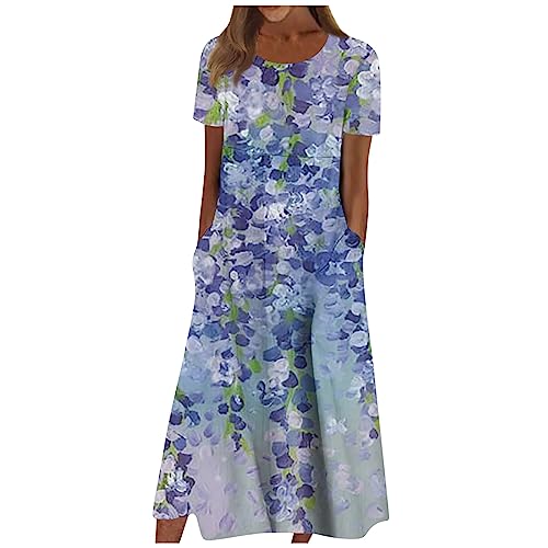 Sommerkleid Damen Leicht Und Luftig Geblümt Strandkleid Damen Lang Schick Schöne A Linien Kleid Böhmisches Leichte Sommerkleider Casual Strand Tunika Partykleid Maxikleid Elegant Blumenkleid von FUPODD