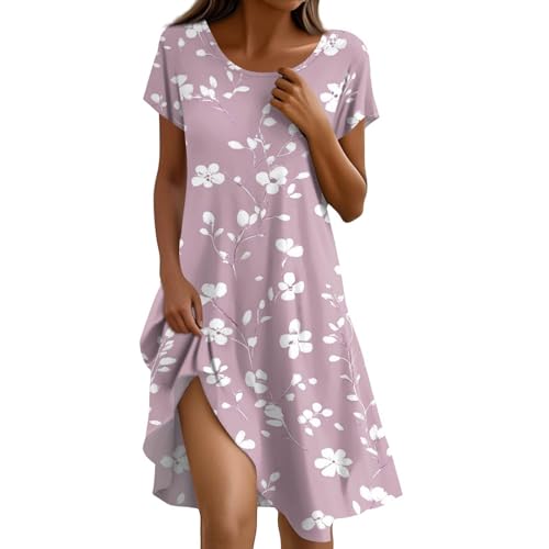 Sommerkleid Damen Leicht Und Luftig Midi Strandtunika Damen Sommer Freizeit Strandkleid Alltag Boho-Kleid Mode Weite Leichte Sommerkleider Ärmel Kurz Strandkleider Mollige Frauen A Linien von FUPODD