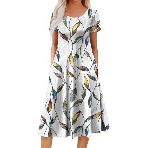 Sommerkleid Damen Midi Elegant Sommerkleider Damen Leicht Und Luftig Kleider Kurzarm Kleid A Linie Strandkleider Frauen Midikleid Boho Damenkleider Weite Sommer Freizeitkleider Blumen Muster Sommerkleid Damen Midi Elegant Sommerkleider Damen Leicht Und Luftig Kleider Kurzarm Kleid A Linie Strandkleider Frauen Midikleid Boho Damenkleider Weite Sommer Freizeitkleider Blumen Muster von FUPODD