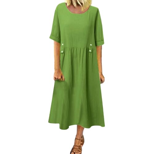 Sommerkleid Damen Midi Rüschen Ibiza Style Kleider Boho Sommerkleider Leicht Und Luftig Kleid Elegant V Ausschnitt Lochstickerei Damenkleider Lang Schwingen Hippie Kleider Halbarm Strandkleid von FUPODD