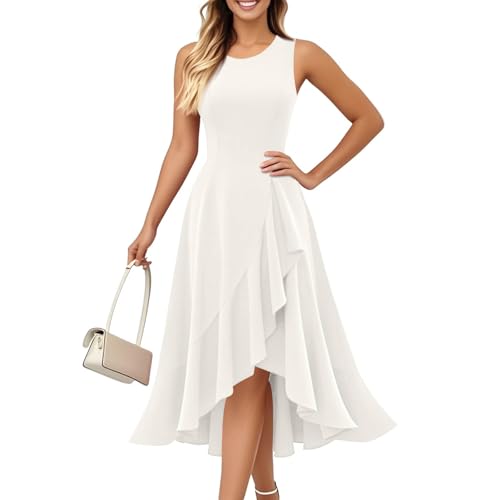 Sommerkleid Damen Vorne Kurz Hinten Lang Abendkleider Elegant Sommerkleider Leicht Luftig Midikleid Rüschen Partykleid Midi A Linie Festliche Kleid Elegante Ärmellos Kleider Frauen Schwingen von FUPODD