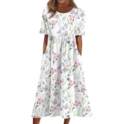 Sommerkleid Lang Damen Strandkleid Damen Große Größen Luftige Schicke Sommerkleider Blumen Sommerkleidung Multiway Italienische Kleider Infinity Hemdblusenkleid Elegant Maxikleider Locker von FUPODD