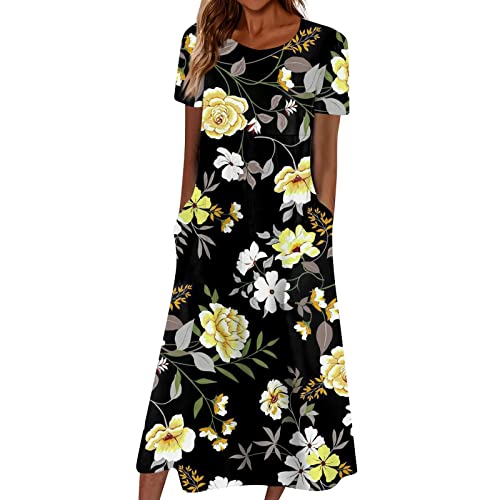 Sommerkleider Damen Leicht Und Luftig Boho Kleid Sommer Vintage T Shirt Kleider A Linien Sommerkleid Midi Strandkleid Lang Große Größen Strandkleider Lange Schwangerschaftskleid Leichte von FUPODD