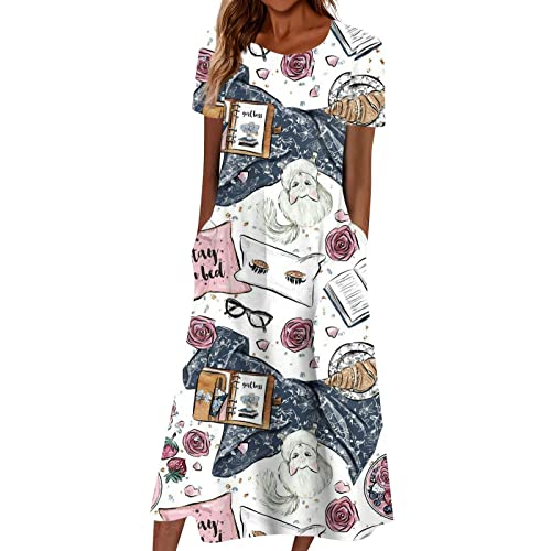Sommerkleider Damen Leicht Und Luftig Boho Kleid Sommer Vintage T Shirt Kleider A Linien Sommerkleid Midi Strandkleid Lang Große Größen Strandkleider Lange Schwangerschaftskleid Leichte von FUPODD