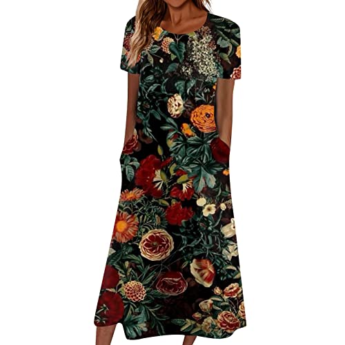 Sommerkleider Damen Leicht Und Luftig Boho Kleid Sommer Vintage T Shirt Kleider A Linien Sommerkleid Midi Strandkleid Lang Große Größen Strandkleider Lange Schwangerschaftskleid Leichte von FUPODD