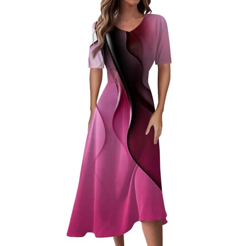 Sommerkleider Damen Leicht Und Luftig Dünne V Ausschnitt Maxikleid Vintage Muster Midikleid Elegant Lang Partykleid Frauen Mit Ärmeln Schwingen Sommerkleid A Linie Kurzarm Damenkleider Casual von FUPODD