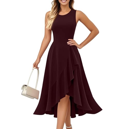 Sommerkleider Damen Leicht Und Luftig Elegant Strandkleid Knielang Damenkleider Sommer A Linien Volant Blusenkleid Festlich Prinzessin Kleid Für Hochzeit Als Gast Vintage Boho-Kleid Lässig von FUPODD