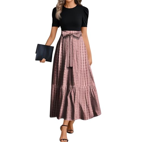 Sommerkleider Damen Leicht Und Luftig Elegant Strandkleid Lang Damenkleider Sommer A Linien Blusenkleid Festlich Prinzessin Kleid Für Hochzeit Als Gast Vintage Boho-Kleid Große Größen Lange von FUPODD