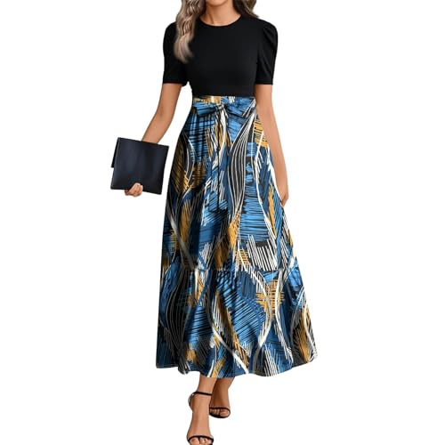 Sommerkleider Damen Leicht Und Luftig Elegant Strandkleid Lang Damenkleider Sommer A Linien Blusenkleid Festlich Prinzessin Kleid Für Hochzeit Als Gast Vintage Boho-Kleid Große Größen Lange von FUPODD