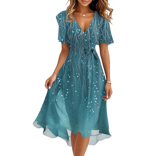 Sommerkleider Damen Leicht Und Luftig Elegant Strandkleid Lang Damenkleider Sommer A Linien Festlich Prinzessin Kleid Für Hochzeit Als Gast Vintage Boho-Kleid Große Größen Lässig Midilänge von FUPODD