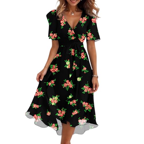 Sommerkleider Damen Leicht Und Luftig Elegant Strandkleid Lang Lässig Damenkleider Sommer A Linien Festlich Prinzessin Kleid Für Hochzeit Als Gast Freizeitkleid Vintage Boho-Kleid Midilänge von FUPODD