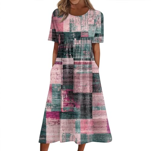 Sommerkleider Damen Leicht Und Luftig Kleider Damen Sommer Mit Taschen Sommerkleid Lang Kleid Elegant Strandkleid Strandkleider Damenkleider Hemdblusenkleid Mit Ärmeln Freizeitkleider A Linie von FUPODD