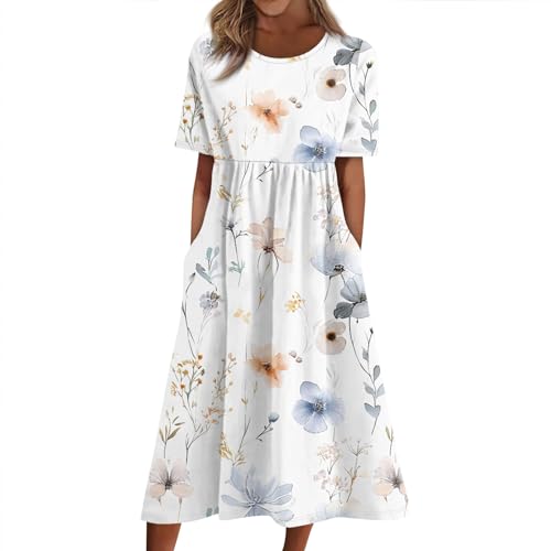 Sommerkleider Damen Leicht Und Luftig Kleider Damen Sommer Mit Taschen Sommerkleid Lang Kleid Elegant Strandkleid Strandkleider Damenkleider Hemdblusenkleid Mit Ärmeln Freizeitkleider A Linie von FUPODD