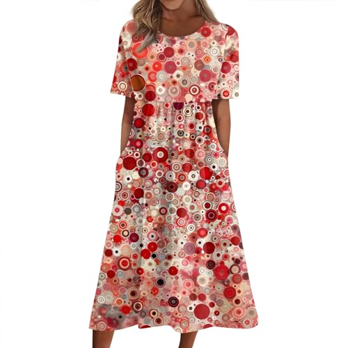 Sommerkleider Damen Leicht Und Luftig Kleider Damen Sommer Mit Taschen Sommerkleid Lang Kleid Elegant Strandkleid Strandkleider Damenkleider Hemdblusenkleid Mit Ärmeln Freizeitkleider A Linie von FUPODD