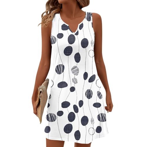 Sommerkleider Damen Leicht Und Luftig Kleider Sommer Kurz A Linie Shirtkleid Vintage Muster Sommerkleid Ärmellos Kleid Frauen Elegant Strandkleid Freizeit Minikleid Lockeres Freizeitkleider von FUPODD