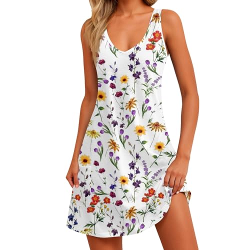 Sommerkleider Damen Leicht Und Luftig Kleider Sommer Kurz A Linien Sommerkleid Ärmellos Strandkleid Frauen Elegant Tank Kleid Boho Tunika Strandkleider Bedruckt Blushkleid Mini Freizeitkleid von FUPODD