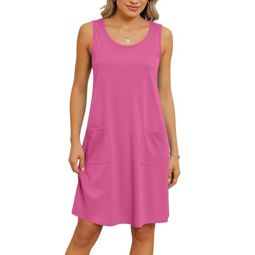 Sommerkleider Damen Leicht Und Luftig Knielang Kleider Sommer A Linie Leichte Sommerkleid Damen Elegant Ärmellos Kleid Mit Taschen Damenkleider Lässig Weite Strandkleid Frauen Luftig Rundhals von FUPODD