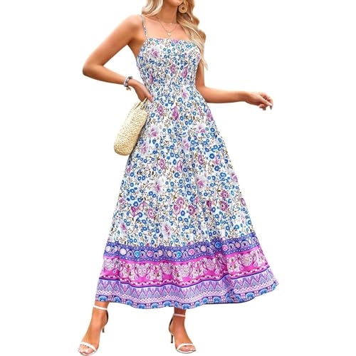 Sommerkleider Damen Leicht Und Luftig Maxikleid Damen Korsett Corset Blumenkleid Damen Lang Vintage Sommerkleid Damen Spaghettiträger Bandeau Kleider Damen Schwingen Strandkleid Boho Partykleid von FUPODD