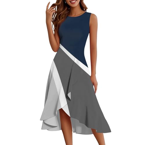 Sommerkleider Damen Leicht Und Luftig Schick Dünne Kleider Schöne Ibiza Freizeitkleider Strand Freizeit Lässig Oben Eng Unten Locker Rock Freizeitkleid Round-Ausschnitt Freizeitrock Schlichte von FUPODD