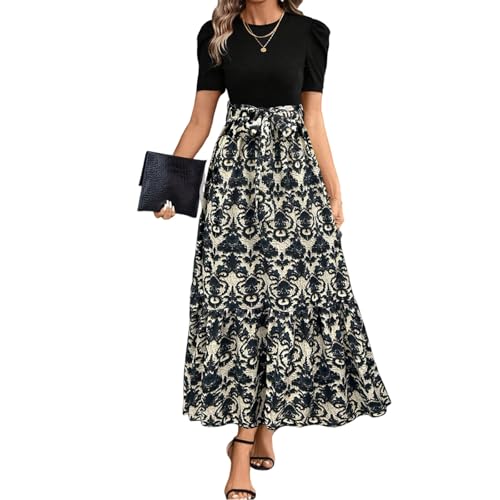 Sommerkleider Damen Leicht Und Luftig Schick Dünne Kleider Schöne Ibiza Freizeitkleider Strand Freizeit Lässig Oben Eng Unten Locker Rock Gummibund Freizeitkleid Round-Ausschnitt Freizeitrock von FUPODD