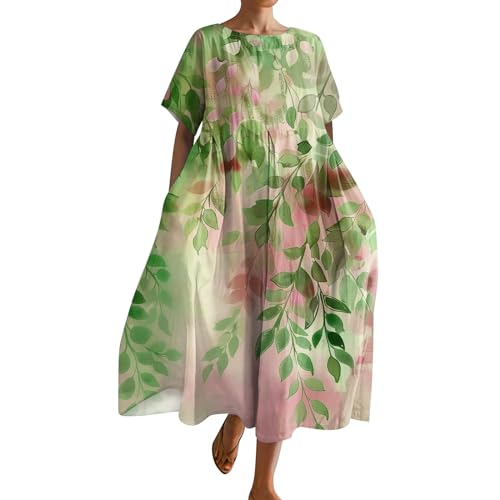 Sommerkleider Damen Leicht Und Luftig Sommerkleid Lang Elegant Locker Kleider Frauen Sommer Mit Taschen Maxikleid A Linien Strandkleid Blumen Große Größen Boho Tunika Kleid Kurzarm Freizeit von FUPODD