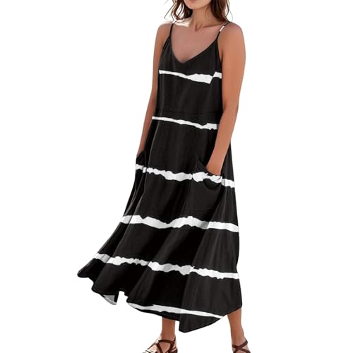 Sommerkleider Damen Leicht Und Luftig Spaghetti Träger Blumenkleid A-Linien Freizeitkleider Damen Sommer Hawaii Ibiza-Kleid Ärmellos Sommerkleid Elegantes Kleider Lockeres Strandkleid von FUPODD