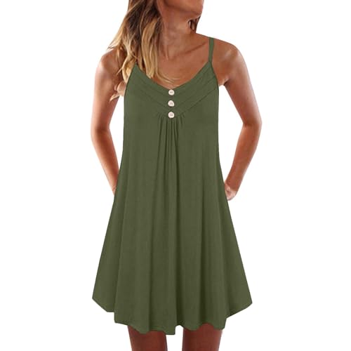 Sommerkleider Damen Leicht Und Luftig Trägerkleid Elegant Plissee Kleider Sommer A Linie Sommerkleid Damen Leichte Kurz Strandkleid Frauen Spaghettiträger Kleid Locker Luftige Freizeitkleider von FUPODD
