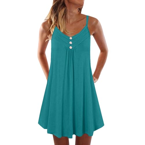 Sommerkleider Damen Leicht Und Luftig Trägerkleid Elegant Plissee Kleider Sommer A Linie Sommerkleid Damen Leichte Kurz Strandkleid Frauen Spaghettiträger Kleid Locker Luftige Freizeitkleider von FUPODD