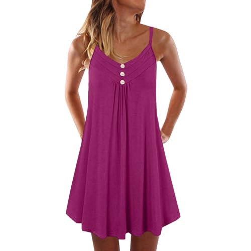 Sommerkleider Damen Leicht Und Luftig Trägerkleid Elegant Plissee Kleider Sommer A Linie Sommerkleid Damen Leichte Kurz Strandkleid Frauen Spaghettiträger Kleid Locker Luftige Freizeitkleider von FUPODD