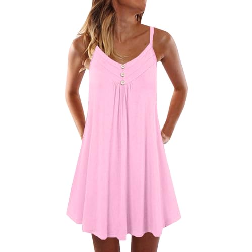 Sommerkleider Damen Leicht Und Luftig Trägerkleid Elegant Plissee Kleider Sommer A Linie Sommerkleid Damen Leichte Kurz Strandkleid Frauen Spaghettiträger Kleid Locker Luftige Freizeitkleider von FUPODD