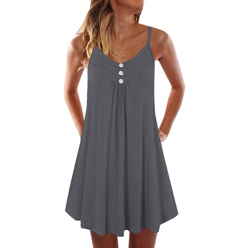Sommerkleider Damen Leicht Und Luftig Trägerkleid Elegant Plissee Kleider Sommer A Linie Sommerkleid Damen Leichte Kurz Strandkleid Frauen Spaghettiträger Kleid Locker Luftige Freizeitkleider von FUPODD