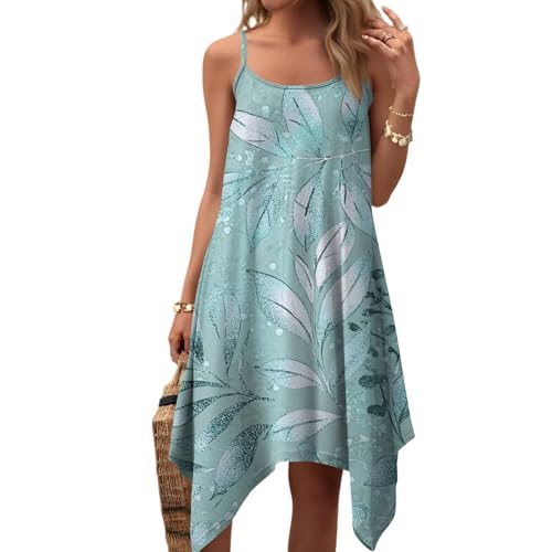 Sommerkleider Damen Leicht Und Luftig Trägerkleid Midi Sommer Blumenmuster Sommerkleid Damen A Linie Midikleid Elegant Kleider Ärmellos Strandkleid Camisole Blumenkleid Frauen Unregelmäßig von FUPODD