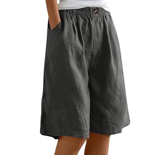 Sporthose Damen Kurz Mit Tasche Knielange Hosen Casual Caprihose Damen Weite Stoffhose Damen Sommer Leicht Hotpants Damen Musselin Hose Mit Gummizug Plissee Hose Jogginghose Damen Kurz Tennishose von FUPODD