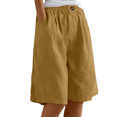Sporthose Damen Kurz Mit Tasche Knielange Hosen Casual Caprihose Damen Weite Stoffhose Damen Sommer Leicht Hotpants Damen Musselin Hose Mit Gummizug Plissee Hose Jogginghose Damen Kurz Tennishose von FUPODD